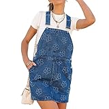 Denim Overall Dress Adjustable Strap Pinafore Overall Dress Suspender Skirt Classic Denim for Women（Dark Blue S）