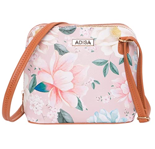 ADISA Women Girls Floral Print Faux Leather Sling Bag Crossbody