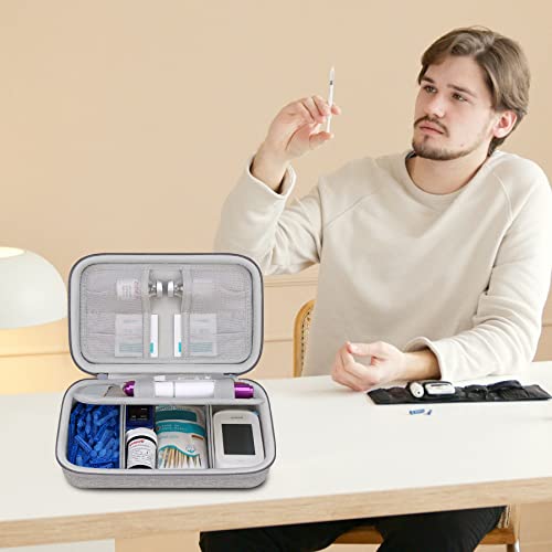 Image of Elonbo Diabetic Supplies Travel Case, Glucose Meter Portable Storage Bag, Diabetic Care Kits Organizer Holder, Diabetic Supply Carrying Case for Glucose Meter Insulin Pen Blood Sugar Test Strips,Grey