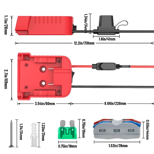 Azocek 1 Pack Power Wheel Adapter Compatible with Milwaukee 18V Battery Adapter Power Wheel Battery Converter Kit with Fuse & Switch & Wire Terminals & 12 AWG Wire for DIY RC Car Toys Robotics - Thumbnail 3