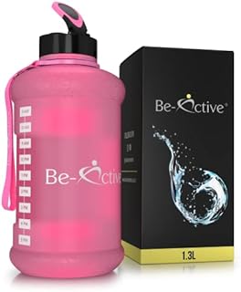 Be-Active 1.3 Litre Water Bottle Jug with Time Markings  BPA Free, Flip Top Tracker Bottles  Sports  Gym (Pink)
