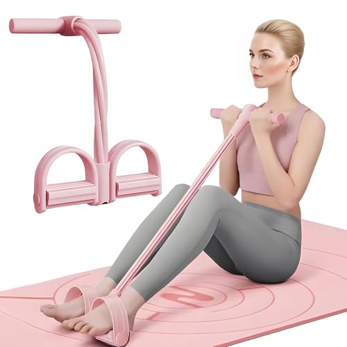 JunD Multifunktionales Zugseil 6-Tuben Pedal-Widerstandsband Sit-Up Zugseil Bauchtrainer für Zuhause Beintrainer Po Trainer NBR Tuben Schaumgriffe Yoga Pilates, Rosa