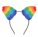 DDazzling Furry Cat Ear Headband Fancy Dress Cosplay Party Supply Festival (Rainbow)