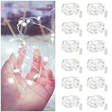 Bexdir 12 Pack Fairy Lights with Batteries,7ft 20 LED Waterproof Silver Wire String Lights, Firefly Starry Lights for DIY Mason Jars Wedding Table Centerpieces Party & Bedroom Decor (Cool White)