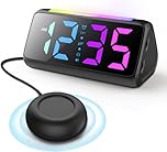 Loud Alarm Clock for Heavy Sleepers, Vibrating Alarm Clocks with Bed Shaker, Night Light, RGB Display, Brightness Dimmer, Vibration Alarm Clock Bedside for Hearing Impaired Deaf People