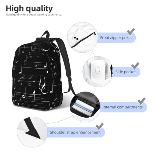 Mochilas de viaje con estampado de notas musicales ergonómica y ligera 5