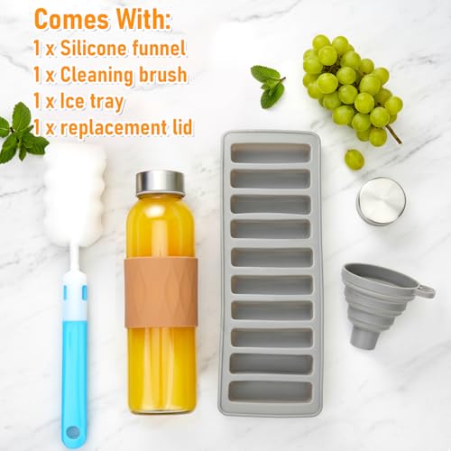 Image of Zukro Glass Water Bottles with Lids & Silicone Grip Sleeve 18 oz, 10 Pack Reusable 100% Leak Proof Juice Bottles With Stainless Steel Cap for Juicing, Smoothie Drinking Jar, Fridge & Dishwasher Safe