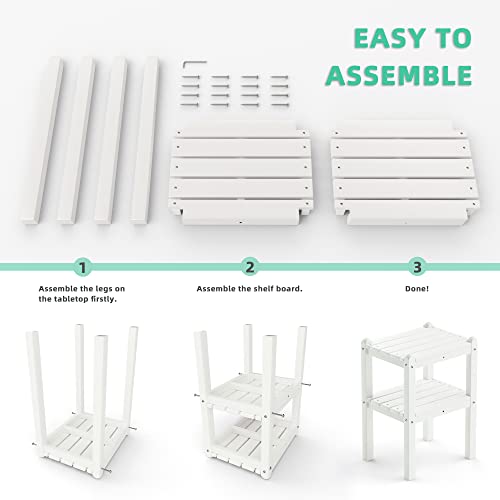 Torva 2-Tier Outdoor Side Table, Adirondack End Table, Easy-Maintenance & Weather-Resistant Rectangular Patio Side Table For Outdoor, Indoor Deck, Pool,Garden Backyard, Porch (White Color) #TOP3