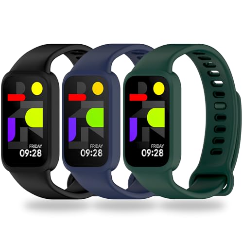 BABEJIA 3 Pezzi Cinturini Compatibili con Xiaomi Smart Band 9 Active e Redmi Band 3, Cinturino Morbidi e Sportivi, Traspiranti, Regolabili, A Sgancio Rapido, Stile Ufficiale