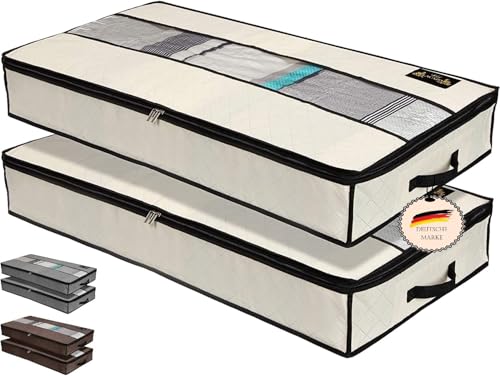 LACAZO 2er Set Unterbettkommode - 100x50x15cm Unterbett Aufbewahrungstaschen - wasserdichte Aufbewahrungsbox aus Stoff - dreilagiger Verbundvlies- Verstauen und Aufbewahren von Bettwäsche und Kleidung