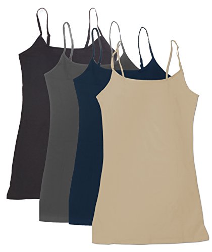 4 Pack Active Basic Women's Basic Tank Top (L-Khki/Nv/Chcl/Bk)