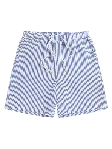 MakeMeChic Mens Striped Seersucker Shorts Drawstring Summer Sheer Shorts