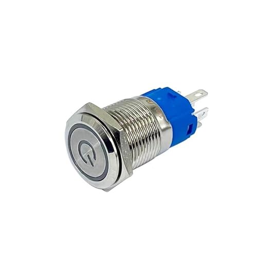 16mm Waterproof Metal Push Button Switch, 12V LED Ring Power Symbol, 5 Pin Self-Locking & Momentary Reset Round Toggle Switch for Car Vehicle Modification