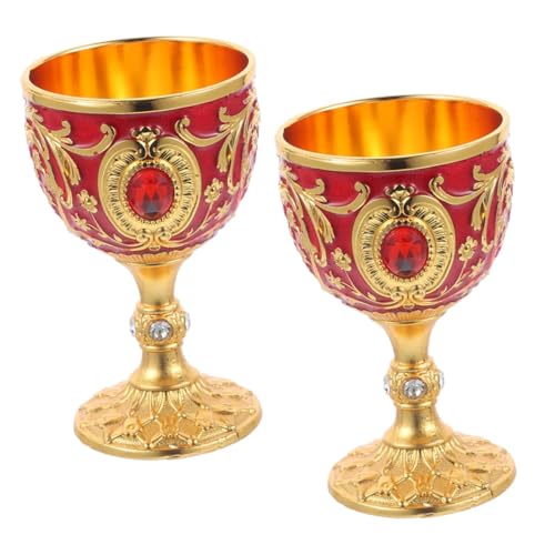 FIXOSHEE 2piezas Copas Pequeñas De Aleación Vintage Para Licor Copa Embossed Para Whisky y Cócteles Vasos De Metal Retro Para Camping y Bebidas Color Dorado y Rojo