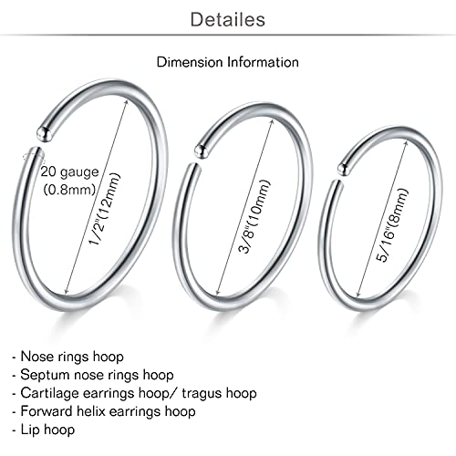 MODRSA 20g Nose Rings Studs L Shape Screw Stainless Steel Hoop Diamond Heart Hypoallergenic Nostril Piercing Jewelry for Women Men Silver Rose Gold Black Rainbow