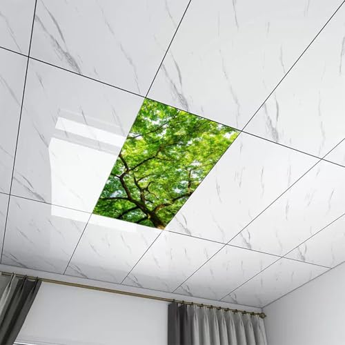 Image of 2Pcs Tree Fluorescent Light Covers for Ceiling Lights Classroom, Magnetic Light Filters for Office, Classroom, Home 4 X 2 Feet