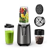 TECKNET 1000W Smoothie Maker, Smoothie Mixer mit 2 BPA-freie Becher (500ml&150ml), Standmixer Klein mit Kreuzklingen aus Edelstahl 304, Smoothie Maker to go für Milchshakes & Smoothie & Babynahrung