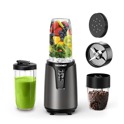 TECKNET 1000W Smoothie Maker, Smoothie Mixer mit 2 BPA-freie Becher (500ml&150ml), Standmixer Klein mit Kreuzklingen aus Edelstahl 304, Smoothie Maker to go für Milchshakes & Smoothie & Babynahrung
