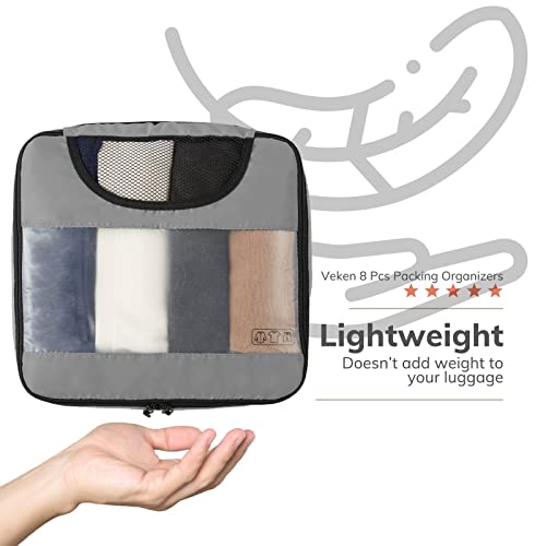 8 Set Of Various Colored Packing Cubes For Carry On Suitcase In 4 Sizes(Extra Large, Large, Medium, Small), Veken Suitcase Organizer Bags Set For Travel Essentials Travel Accessories, Travel Bags Organizer For Luggage #TOP6