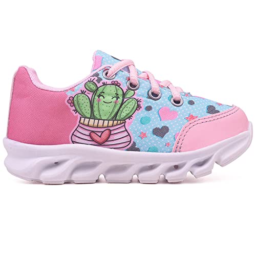 Tenis Feminino De Led Infantil Corações Personagem Diversão Luzinha + Oculos + Relogio Cor:Rosa; Tam