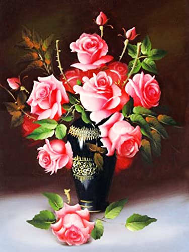 Peinture au diamant 5D fleurs en vase kit broderie strass complet mosaïque 30x40 cm