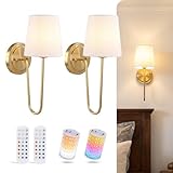 CLOUDY BAY 10000mAh Battery Operated Wall Sconces,Up to 100 Hours with Rechargeable RGB Dimmable Magnetic Bulb,Cordless Wall Lighting Fixtures with Remote for Bedroom,Soft Gold,2 Pack-15.4in