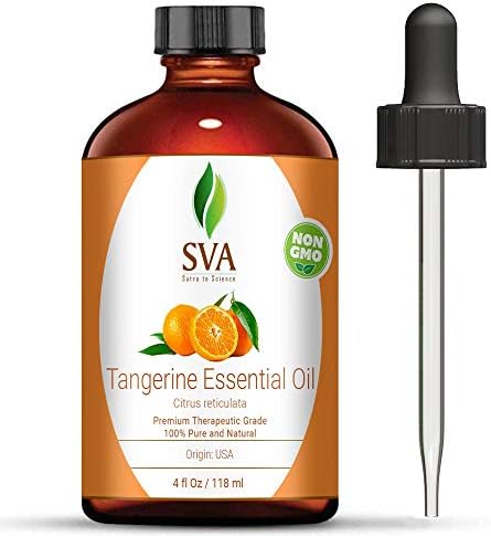 SVA Organics Tangerine Essential Oil 4 Oz- 100% Pure, Natural, Premium Therapeutic Grade, Undiluted- Perfect for Youthful Skin, Shiny Hair, Aromatherapy, Diffuser, Healthy Nails, Bath Products