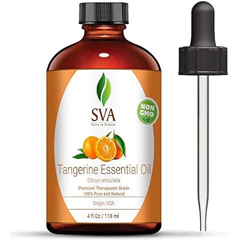 SVA ORGANICS Tangerine Essential Oil, Natural, Premium Therapeutic Grade, Undiluted- Perfect for Youthful Skin, Shiny Hair, Aromatherapy, Diffuser, Healthy Nails, Bath Products 4 Fl Oz Pack of 1 Cover