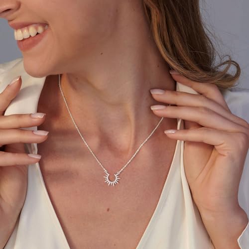 VRIUA Silver Necklace for Women 14K Silver Plated Dainty Bow Snowflake Star of David Butterfly Sun Lotus Flower Bead Necklace Simple Jewelry Everyday3