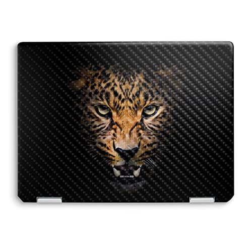 Image of MightySkins Carbon Fiber Skin Compatible with HP Spectre x360 14 inch (2022) Full Wrap Kit - Leopard Face | Protective, Durable Textured Carbon Fiber Finish | Easy to Apply | Made in The USA
