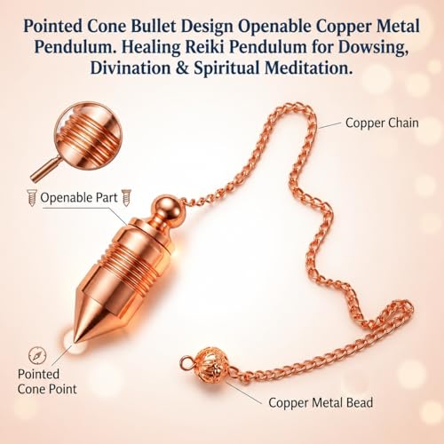 Image of Bullet Cone Openable Copper Pendulum for Reiki Healing, Dowsing & Chakra Balancing - Divination & Meditation Tool for Energy Cleansing