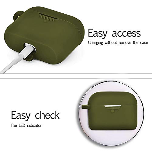 Image of GRIPP Rubon Silicone AirPods Carrying Case for AirPods Pro (1st Generation), Aluminium Carabiner Included, Shockproof 360 Protection, Wireless Charging Support, Durable & Stylish - Olive Green
