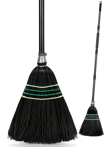 Heavy-Duty Outdoor Broom with Stiff Bristles, Outside Large Commercial Brooms with 60 Inch Long Handle for Sweeping Outdoor Garage Yard Patio Commercial Industrial