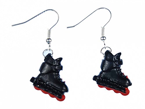 Boucles d'oreille patins à roulettes argentés Miniblings noir et rouge