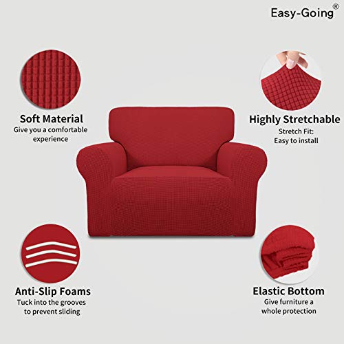 Image of Easy-Going Stretch Oversized Chair Sofa Slipcover 1-Piece Couch Sofa Cover Furniture Protector Soft with Elastic Bottom for Kids Spandex Jacquard Fabric Small Checks Christmas Red