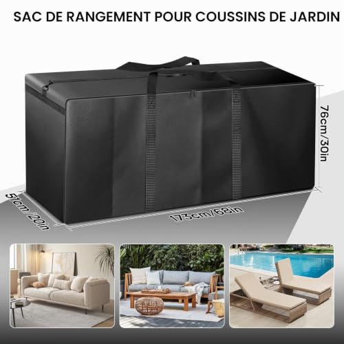 YedZen Sac de Rangement pour Coussin de Jardin XXXL 670L, Imperméable Oxford 420D, 173x51x76cm Anti-UV Robuste Housse de Rangement Coussin pour Sapin de Noel, Coussins – vue 2