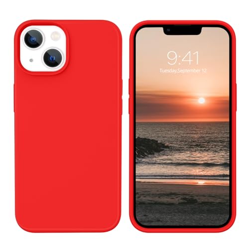 Coque silicone iPhone 14 antichoc rouge rigide protection microfibre