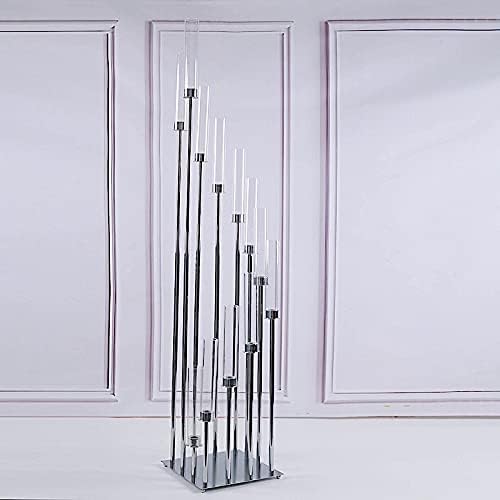 57-Inch Tall Silver Candelabra Candle Holder Centerpiece Glass - Wedding Reception Party Dining Table Home Decorations