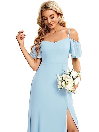 Image of Ever-Pretty Women's Formal Dresses Off Shoulder Short Sleeve Split A-Line Floor Length Bridesmaid Dresses 0237