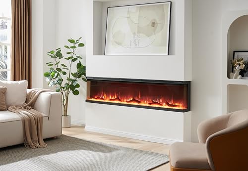 FlameKo Leura 183cm/70" 3 Sided view Electric Fireplace Wall Mounted or Recessed 9 Colour Flame Effect TV Compatiable Media Wall Fire Heater 900W/1800W, Remote Control