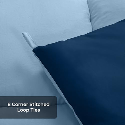 Image of ROYALE All Season Down Alternative Bedding - Lightweight Quilted Comforter with Corner Tabs - Soft Luxury Hotel Comforter - Box Stitched Duvet Insert (Full, Navy & Lake Blue)