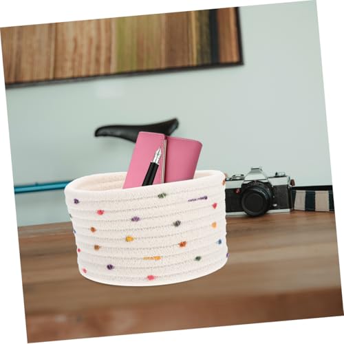Cesta de almacenamiento pequeña de cuerda de algodón beige para muebles 6