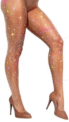 VEBZIN Extra Sparkly Holographic Fishnets Tights Fishnet Stockings Rhinestone Fishnet Tights for Women