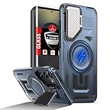 FRLMOOES for Samsung Galaxy S25 Case Compatible with MagSafe Magnetic Wireless Charging,Built-in Camera Cover Kickstand,with Screen Protector,Shockproof Scratch-Resistant Heavy Duty Protection Blue