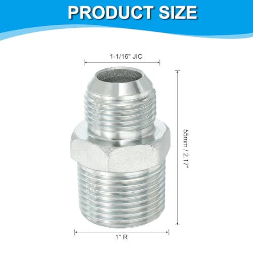 Image of PATIKIL Pipe Adapter Connector 1-1 /16 inch Male 74 Flare JIC x 1 inch Male R Pipe Fitting Oil Feed Restrictor Fitting Hydraulic Connector for Oil Steam Water Pipelines System