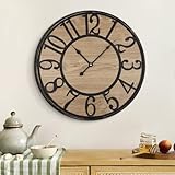 Maxstar Large Wall Clock Silent Bronze Rustic Farmhouse Metal & Wood with Arabic Numeral, Battery Operated Wall Clocks Decorative for Living Room Bedroom Office Home Decor 20inch