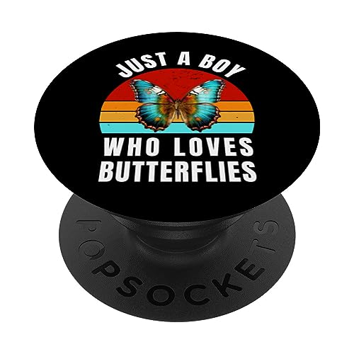 Just A Boy Who Loves Butterflies - Funny Butterfly PopSockets Swappable PopGrip, Black
