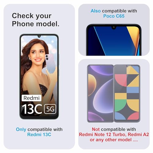 Image of Tempered Glass Screen Protector Compatible for Redmi 13C 5G with Edge to Edge Coverage and Easy Installation Kit, Pack of 1 (Redmi 13C)