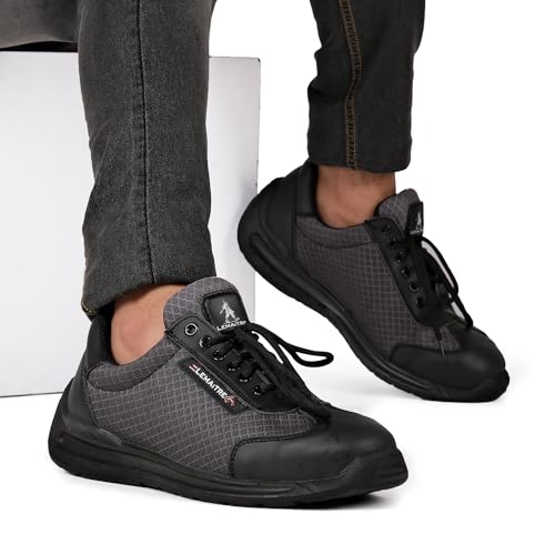 Image of PERF Oxygen M Sports Safety Shoes for Men | Steel Toe 200J | Lightweight Mesh | Anti-Puncture | Oil Resistant | Anti-Slip | Breathable Industrial Work Shoes (Black, 11)