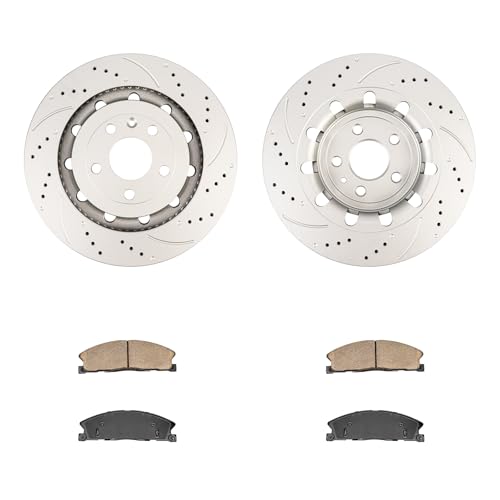 Image of KAX Front Brake Kit, Drilled and Slotted Brake Rotors, Ceramic Brake Pads | Fits Ford, Lincoln- Explorer, Police Interceptor Utility, Flex, MKS, Police Interceptor Sedan, Taurus, MKT